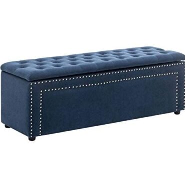 Roman Velvet Upholstered Ottoman Ripit with Storage 2 Seater Sofa Storage Box Footstool Toy Chest Shoe Bench Seats and Bed End Storage (Blue)