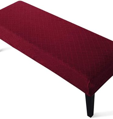 High Stretch Jacquard Dining Bench Cover Elastic Chair Covers - Anti-Dust Removable Bench Slipcover Washable Bench Seat Protector Cushion Cover for Living Room, Bedroom, Kitchen - (Wine Red)