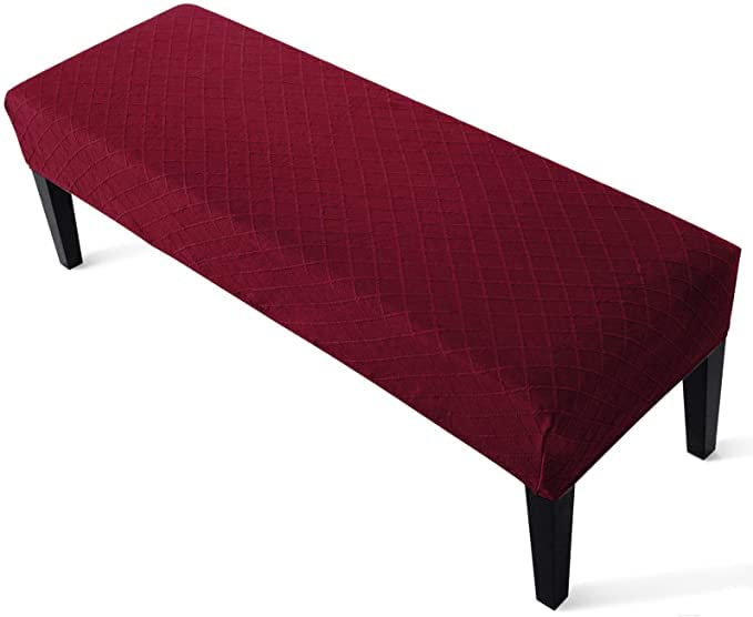 High Stretch Jacquard Dining Bench Cover Elastic Chair Covers - Anti-Dust Removable Bench Slipcover Washable Bench Seat Protector Cushion Cover for Living Room, Bedroom, Kitchen - (Wine Red)