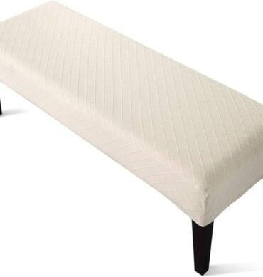 High Stretch Jacquard Dining Bench Cover Elastic Chair Covers - Anti-Dust Removable Bench Slipcover Washable Bench Seat Protector Cushion Cover for Living Room, Bedroom, Kitchen - (Beige)