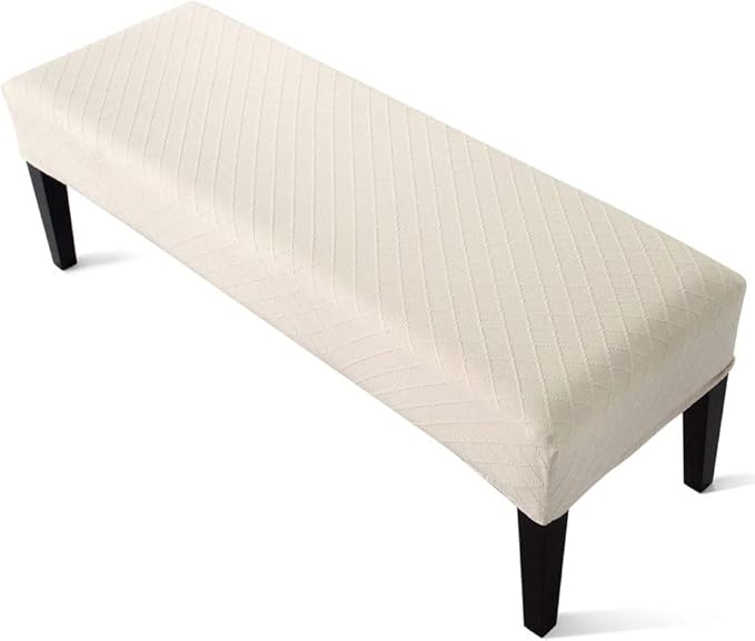High Stretch Jacquard Dining Bench Cover Elastic Chair Covers - Anti-Dust Removable Bench Slipcover Washable Bench Seat Protector Cushion Cover for Living Room, Bedroom, Kitchen - (Beige)