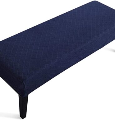 High Stretch Jacquard Dining Bench Cover Elastic Chair Covers - Anti-Dust Removable Bench Slipcover Washable Bench Seat Protector Cushion Cover for Living Room, Bedroom, Kitchen - (Navy Blue)