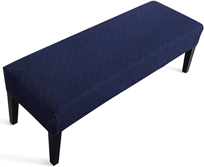 High Stretch Jacquard Dining Bench Cover Elastic Chair Covers - Anti-Dust Removable Bench Slipcover Washable Bench Seat Protector Cushion Cover for Living Room, Bedroom, Kitchen - (Navy Blue)