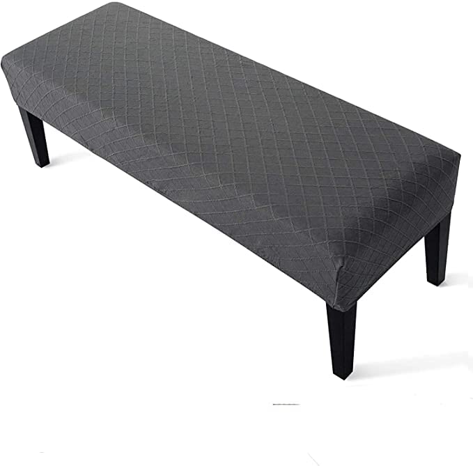 High Stretch Jacquard Dining Bench Cover Elastic Chair Covers - Anti-Dust Removable Bench Slipcover Washable Bench Seat Protector Cushion Cover for Living Room, Bedroom, Kitchen - Dark Grey