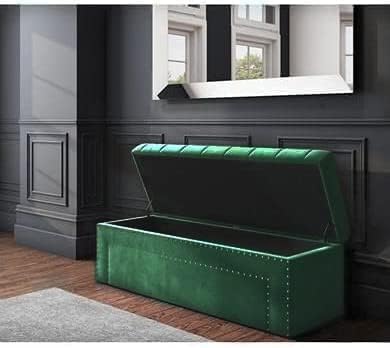 Roman Velvet Upholstered Ottoman Ripit with Storage 2 Seater Sofa Storage Box Footstool Toy Chest Shoe Bench Seats and Bed End Storage (Green) - Image 2