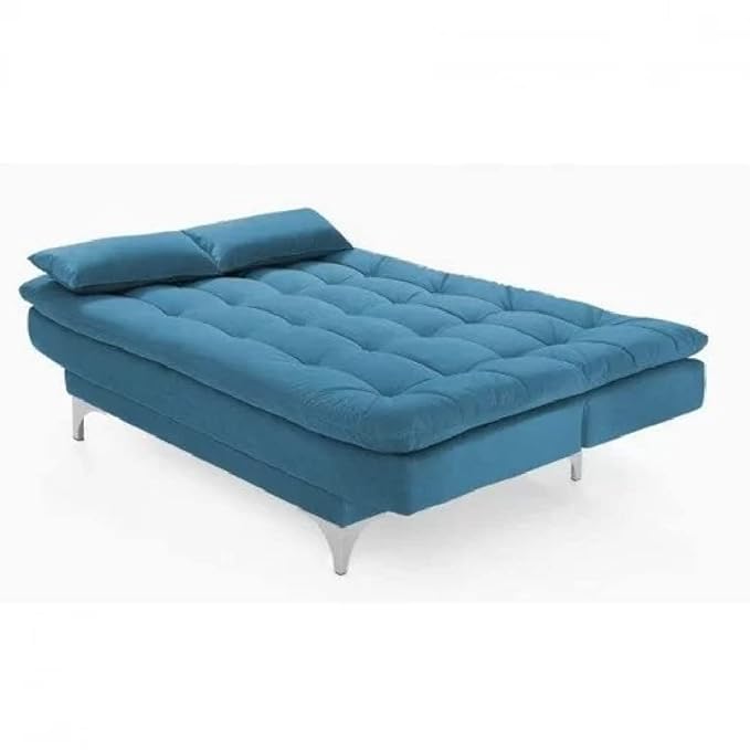 AMATA Eagle Solid Wood 3 Seater Sofa Cum Bed Sky Blue Suede Vlevet Fabric with Two Cushions Perfect for Home Living Office Room and Guests (Aqua Blue, Medium) - Image 4