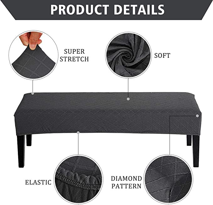 High Stretch Jacquard Dining Bench Cover Elastic Chair Covers - Anti-Dust Removable Bench Slipcover Washable Bench Seat Protector Cushion Cover for Living Room, Bedroom, Kitchen - (Light Grey) - Image 2