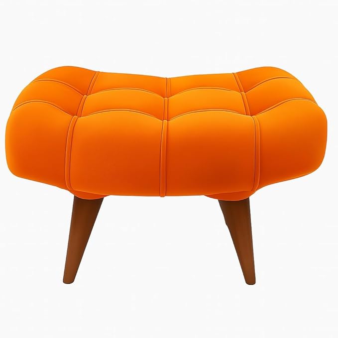 Soft Fabric Comfortable Cushion Ottoman Footrest Stool for Living Room (Orange) - Image 3
