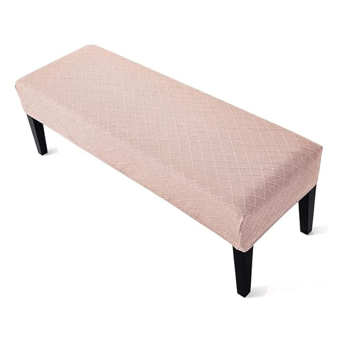 High Stretch Jacquard Dining Bench Cover Elastic Chair Covers - Anti-Dust Removable Bench Slipcover Washable Bench Seat Protector Cushion Cover for Living Room, Bedroom, Kitchen - (Pink)