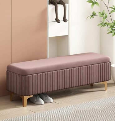 Qwen Velvet Upholstered Flip Top Storage Bench 2 Seater Sofa Upholstered Ottoman Bench with Storage for Living Room, Bedroom (Brown)