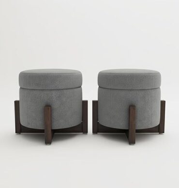 Round Storage Ottoman Poufs ? Multipurpose Puffy Footstools for Bedroom & Living Room, Stylish Home Furniture & D?cor, Grey, Set of 2