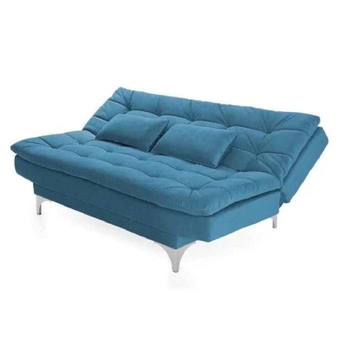 AMATA Eagle Solid Wood 3 Seater Sofa Cum Bed Sky Blue Suede Vlevet Fabric with Two Cushions Perfect for Home Living Office Room and Guests (Aqua Blue, Medium) - Image 3