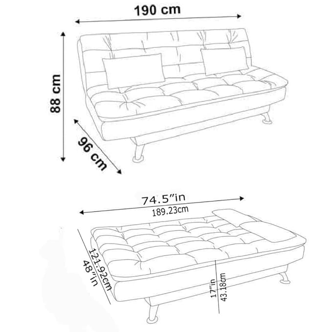 AMATA Eagle Solid Wood 3 Seater Sofa Cum Bed Sky Blue Suede Vlevet Fabric with Two Cushions Perfect for Home Living Office Room and Guests (Aqua Blue, Medium) - Image 2