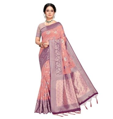 Rekha Maniyar Womens Cotton Woven Banarasi Silk Saree With Unstitched Blouse (KALPANA)