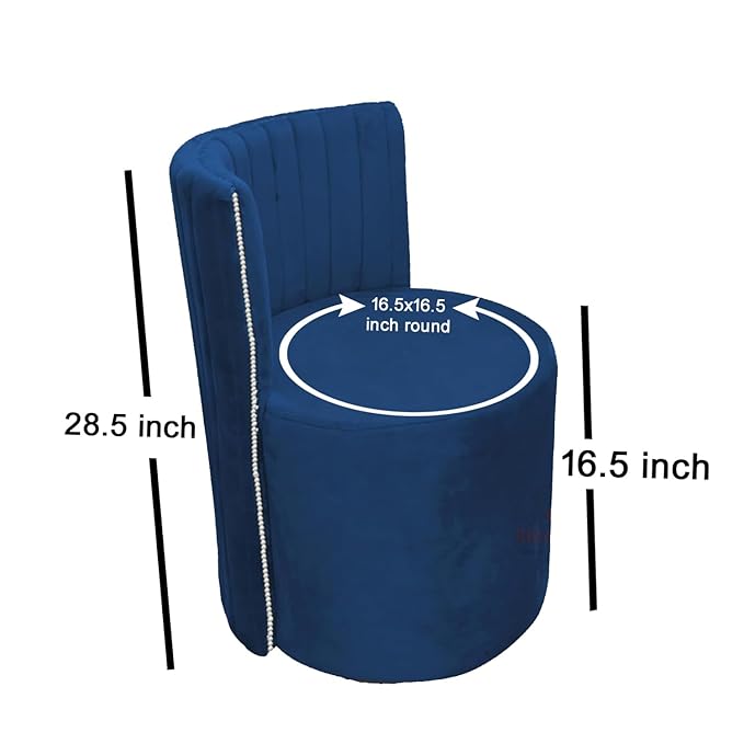 Luxury Velvet Ottoman Chair Pouffe Stool?Modern Round Soft-Padded Chair for Dining Room, Living Room/Cafeteria Seating/Bedroom and Dressing Area/Ottoman with Backrest (Blue) - Image 4