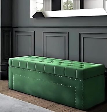 Roman Velvet Upholstered Ottoman Ripit with Storage 2 Seater Sofa Storage Box Footstool Toy Chest Shoe Bench Seats and Bed End Storage (Green)
