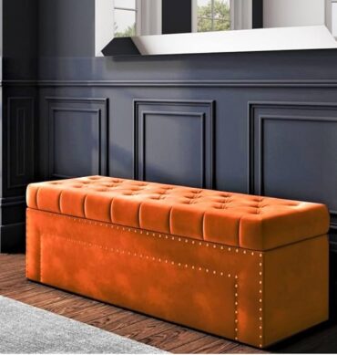 Roman Velvet Upholstered Ottoman Ripit with Storage 2 Seater Sofa Storage Box Footstool Toy Chest Shoe Bench Seats and Bed End Storage (Burnt Orange)