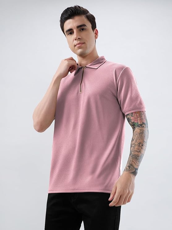 KAJARU Men's Polyster Blend Regular Fit T-Shirt with Half Sleeve Chain Polo Collar V-Neck Standard Length and Classic Style - Image 4