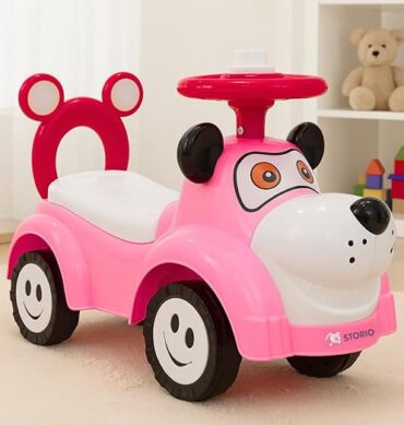 Storio Kuku Baby Ride-On Toy ? Push Car for Kids with Backrest & Steering, Pink Color