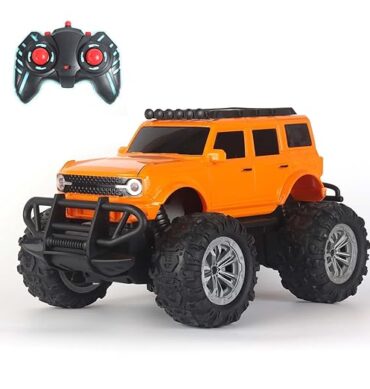 Popsugar Off Roader Rechargeable Remote Control Monster Truck with 4 Headlight Modes | Lithium Battery | C-Type Charging | Remote Control Car for Kids | Made in India, Orange