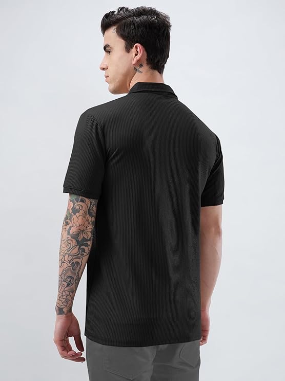 KAJARU Men's Polyster Blend Regular Fit T-Shirt with Half Sleeve Chain Polo Collar V-Neck Standard Length and Classic Style - Image 2