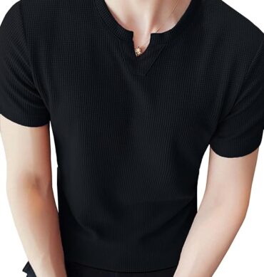 Men's Waffle Knitted V Neck|T Shirt for Man|Waffle|Cotton|Casual| Regular Fit Tees