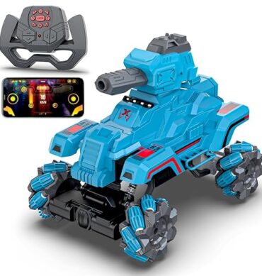 Mirana Drifter Tank Bullet Shooter 4WD 4x4 RC Car Toy for Kids - Remote & App Controlled Vehicle - 360 Rotation & Omnidirection Wheels - Type-C USB Rechargeable - for Boys & Girls 4+ Years (Blue)