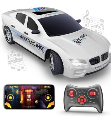 Mirana Tracer Remote & App Controlled Car Toy for Kids | USB Type-C Rechargeable High Speed Drift RC Vehicle | 1.5X Nitro Boost with in-Built Bluetooth Speakers for Boys & Girls (White)