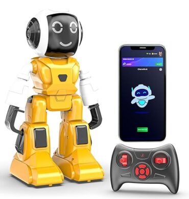 Mirana Moonwalker | Smart Interactive Chat-GPT AI Robot Toy for Kids | USB Rechargeable Type-C | AR Games & In-Built Bluetooth Speaker | Remote & App Controlled | Gift for Boys & Girls 2+ Years (Yellow)