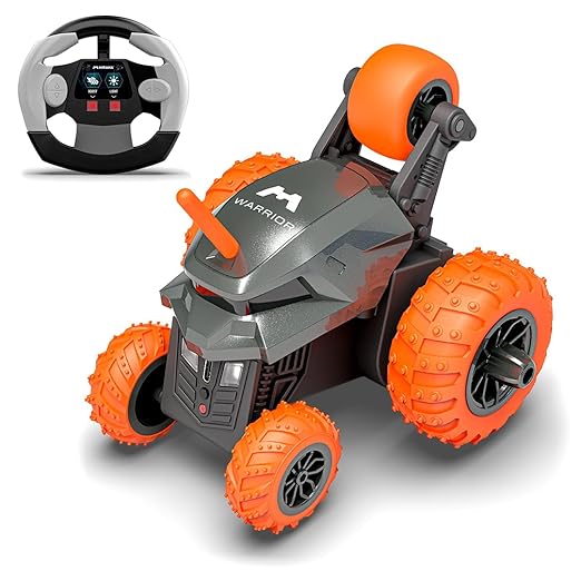 Mirana Warrior 360 Degree Rotating Stunt RC Car Toy for Kids | High Speed Steering Remote Control Vehicle | USB Type-C Rechargeable for Boys and Girls | Made in India (Grey-Orange)