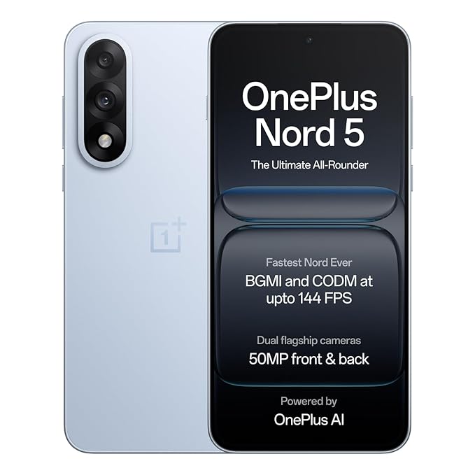 OnePlus Nord 5 | Snapdragon 8s Gen 3 | Stable 144FPS Gaming | Dual 50MP Flagship Camera | Powered by OnePlus AI | 12GB + 256GB | Dry Ice