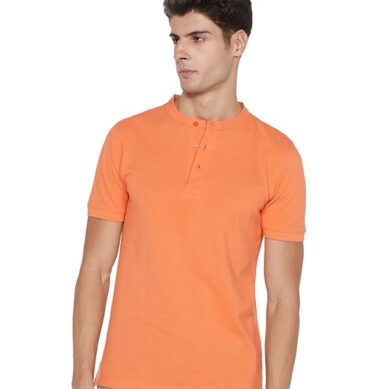 Men's Cotton Rich Polo T Shirt | Mandarin Collar Tshirts | Half Sleeves | Plain - Regular Fit (Available in Plus Sizes)