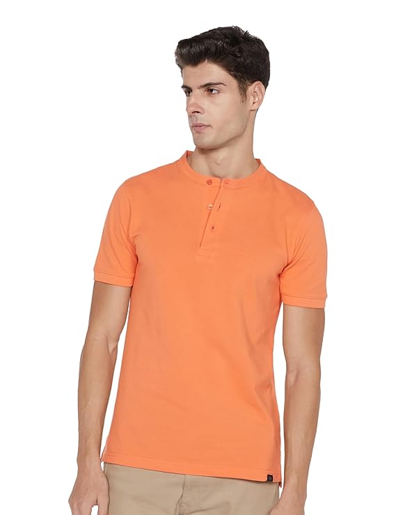 Men's Cotton Rich Polo T Shirt | Mandarin Collar Tshirts | Half Sleeves | Plain - Regular Fit (Available in Plus Sizes)