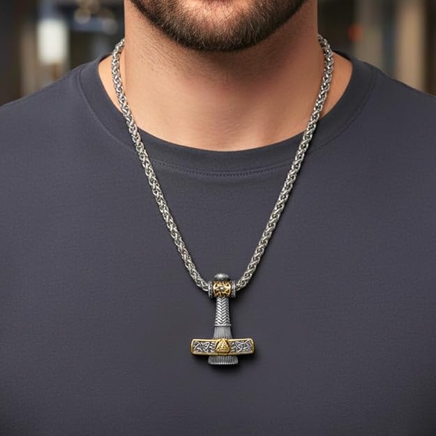 THE MEN THING Pendant for Men - Pure Titanium Steel Pendant Viking Collection with 24inch Round Box Chain for Men & Boys - Image 2