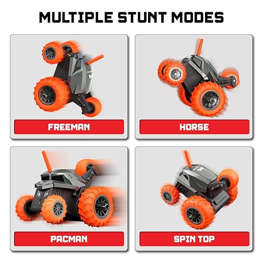 Mirana Warrior 360 Degree Rotating Stunt RC Car Toy for Kids | High Speed Steering Remote Control Vehicle | USB Type-C Rechargeable for Boys and Girls | Made in India (Grey-Orange) - Image 4