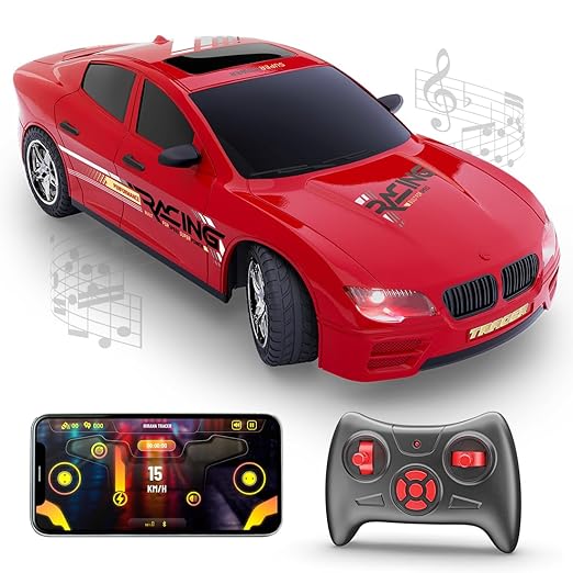 Mirana Tracer Remote & App Controlled Car Toy for Kids | USB Type-C Rechargeable High Speed Drift RC Vehicle | 1.5X Nitro Boost with in-Built Bluetooth Speakers for Boys & Girls (Red)