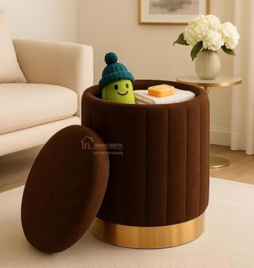 Round Luxurious Ottoman with Storage Box Dutch Velvet Pouffe Footstool, Footrest Vanity Stool for Bedroom Living Room Balcony Snack, Storage for Kids Toys - (Brown)