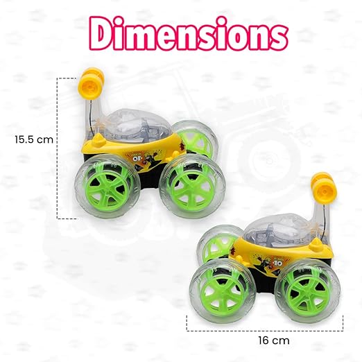 Gooyo 9802 Rechargeable 5 Functions 360? Rotating & Rolling Big Stunt Car Toy with USB Cable & Remote Controller with Demo Feature | Yellow Color, Power Source: Lithium Battery in Car (Included) - Image 2