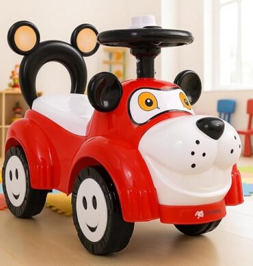 Storio Kuku Baby Ride-On Toy ? Push Car for Kids with Backrest & Steering, Red Color