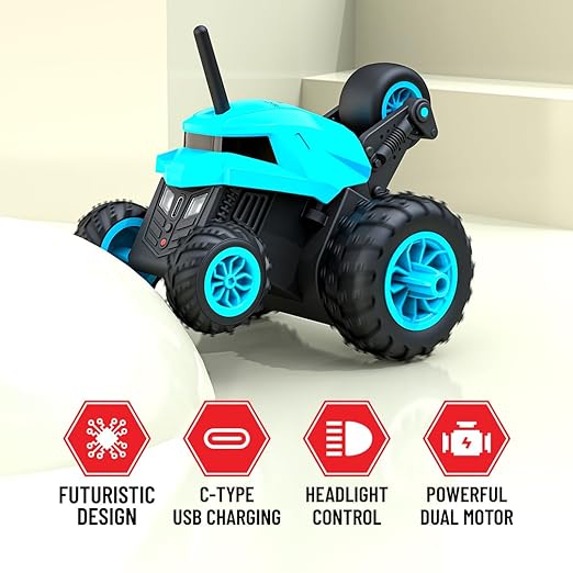 Mirana Warrior 360 Degree Rotating Stunt RC Car Toy for Kids | High Speed Steering Remote Control Vehicle | USB Type-C Rechargeable for Boys and Girls | Made in India (Sky Blue) - Image 2