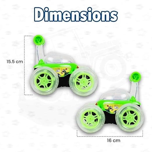 Gooyo 9802 Rechargeable 5 Functions 360? Rotating & Rolling Big Stunt Car Toy with USB Cable & Remote Controller with Demo Feature | Green Color, Power Source: Lithium Battery in Car (Included) - Image 2