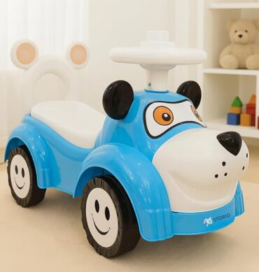 Storio Kuku Baby Ride-On Toy ? Push Car for Kids with Backrest & Steering, Blue Color