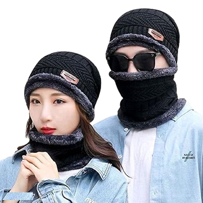 Unisex Woolen Beanie/Winter Cap & Neck Warmer Muffler Combo Winters for Men & Women - Image 4