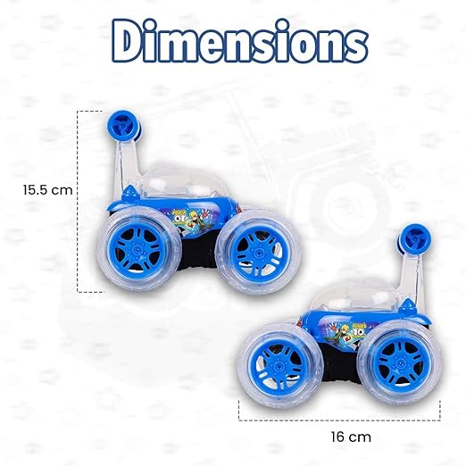 Gooyo 9802 Rechargeable 5 Functions 360? Rotating & Rolling Big Stunt Car Toy with USB Cable & Remote Controller with Demo Feature | Blue Color, Power Source: Lithium Battery in Car (Included) - Image 2