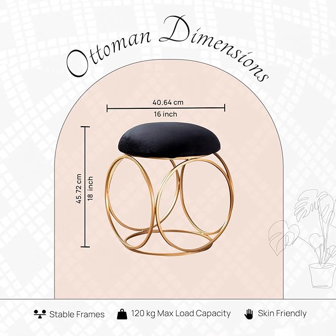 nestroots Ottoman Stool for Living Room - Metallic Stools for Sitting, Bedroom Pouffes, Side Table | 18 Inch Height, Black Ring Design | Stylish & Durable Footrest Stool for Home - Image 4