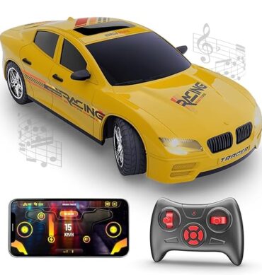 Mirana Tracer Remote & App Controlled Car Toy for Kids | USB Type-C Rechargeable High Speed Drift RC Vehicle | 1.5X Nitro Boost with in-Built Bluetooth Speakers for Boys & Girls (Yellow)