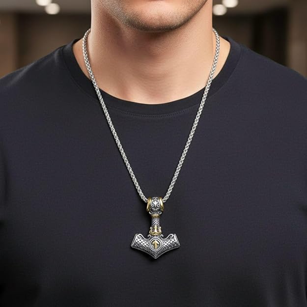 THE MEN THING Pendant for Men - Pure Titanium Steel Pendant Viking Collection with 24inch Round Box Chain for Men & Boys - Image 2