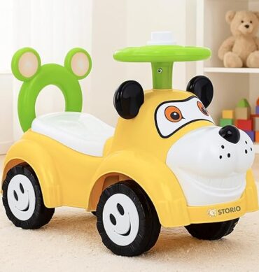 Storio Kuku Baby Ride-On Toy ? Push Car for Kids with Backrest & Steering, Yellow Color