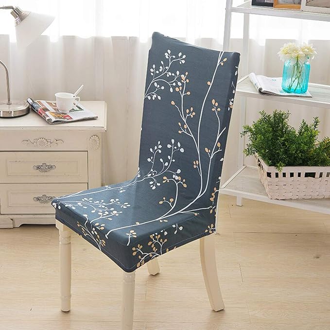 House of Quirk Elastic Chair Cover Stretch Removable Washable Short Dining Chair Cover Protector Seat Slipcover - (Midnight Branch) (Pack of 6, Polyester, Printed) - Image 3
