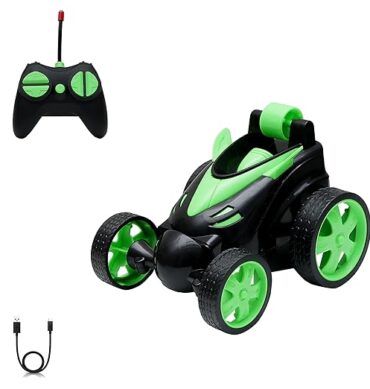 Wonder Toys 360? Stunt, Flip, Rotating & Rolling RC Car for Kids ? Rechargeable RC Car with Dual Motors, Flexible Turning & Anti-Crash Tyres | Remote Control Toy with USB Charger | Green Edition